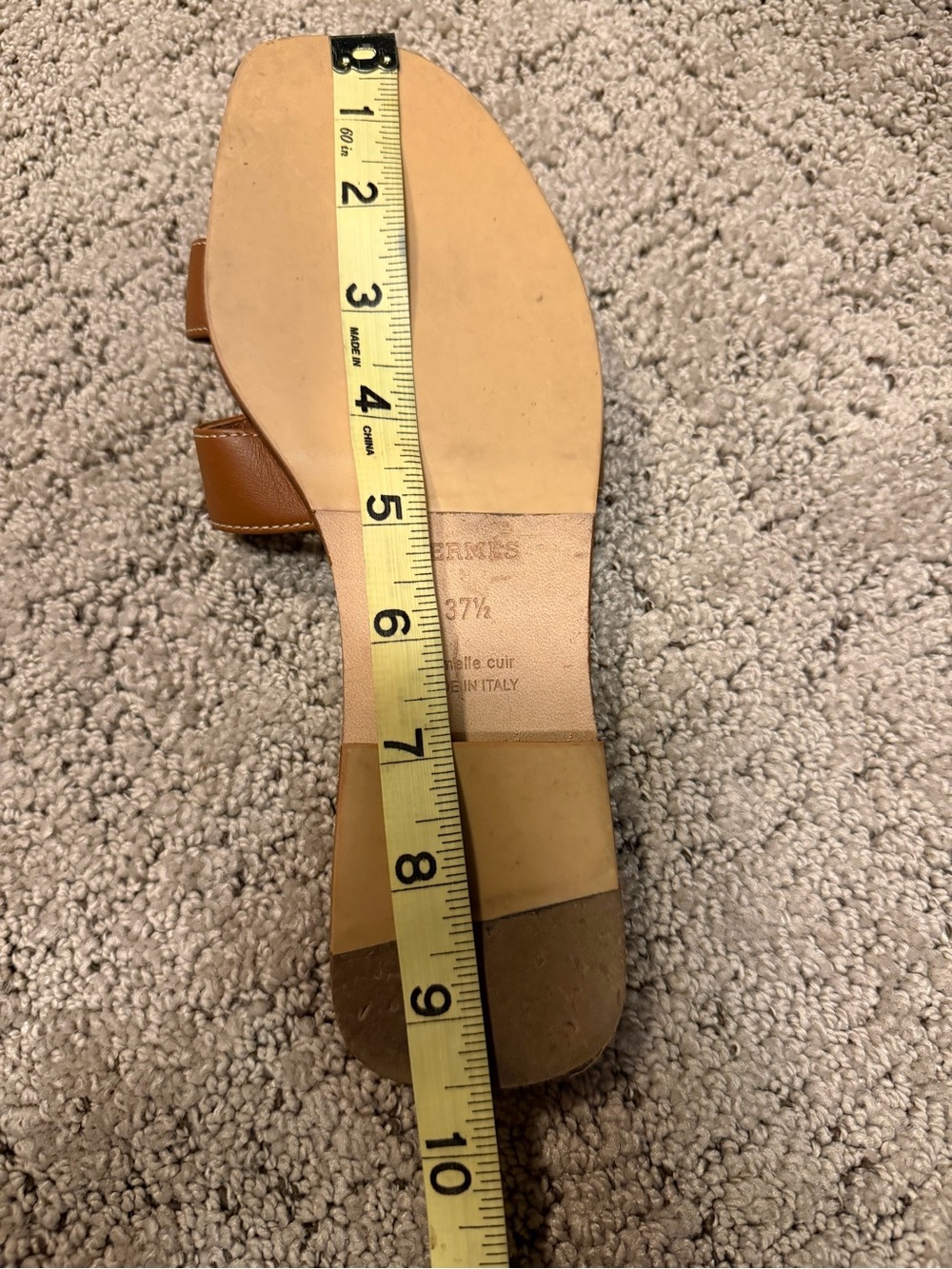 Authentic Hermès Oran Tan Leather Slide Sandals Sz 37.5 - Picture 8 of 8